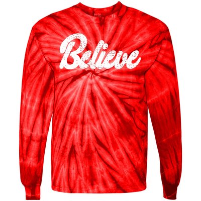 Believe Christmas Santa Holiday Vintage Retro Tie-Dye Long Sleeve Shirt