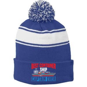 Best Container Ship Captain Ever Maritime Cargo Ship Gift Stripe Pom Pom Beanie