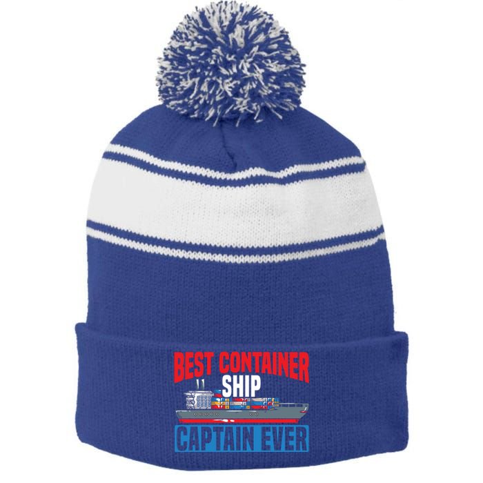 Best Container Ship Captain Ever Maritime Cargo Ship Gift Stripe Pom Pom Beanie