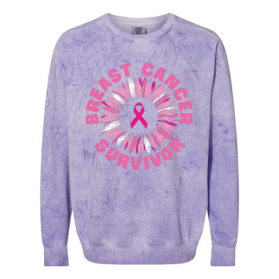 Breast Cancer Survivor Pink Ribbon Colorblast Crewneck Sweatshirt