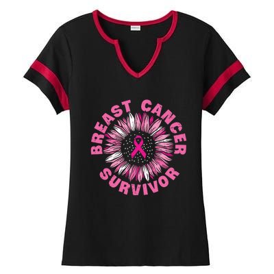 Breast Cancer Survivor Pink Ribbon Ladies Halftime Notch Neck Tee