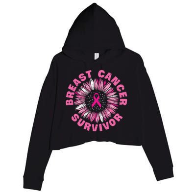 Breast Cancer Survivor Pink Ribbon Crop Fleece Hoodie