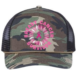 Breast Cancer Survivor Pink Ribbon Retro Rope Trucker Hat Cap