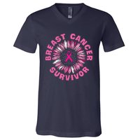 Breast Cancer Survivor Pink Ribbon V-Neck T-Shirt