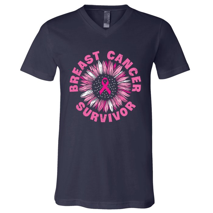 Breast Cancer Survivor Pink Ribbon V-Neck T-Shirt