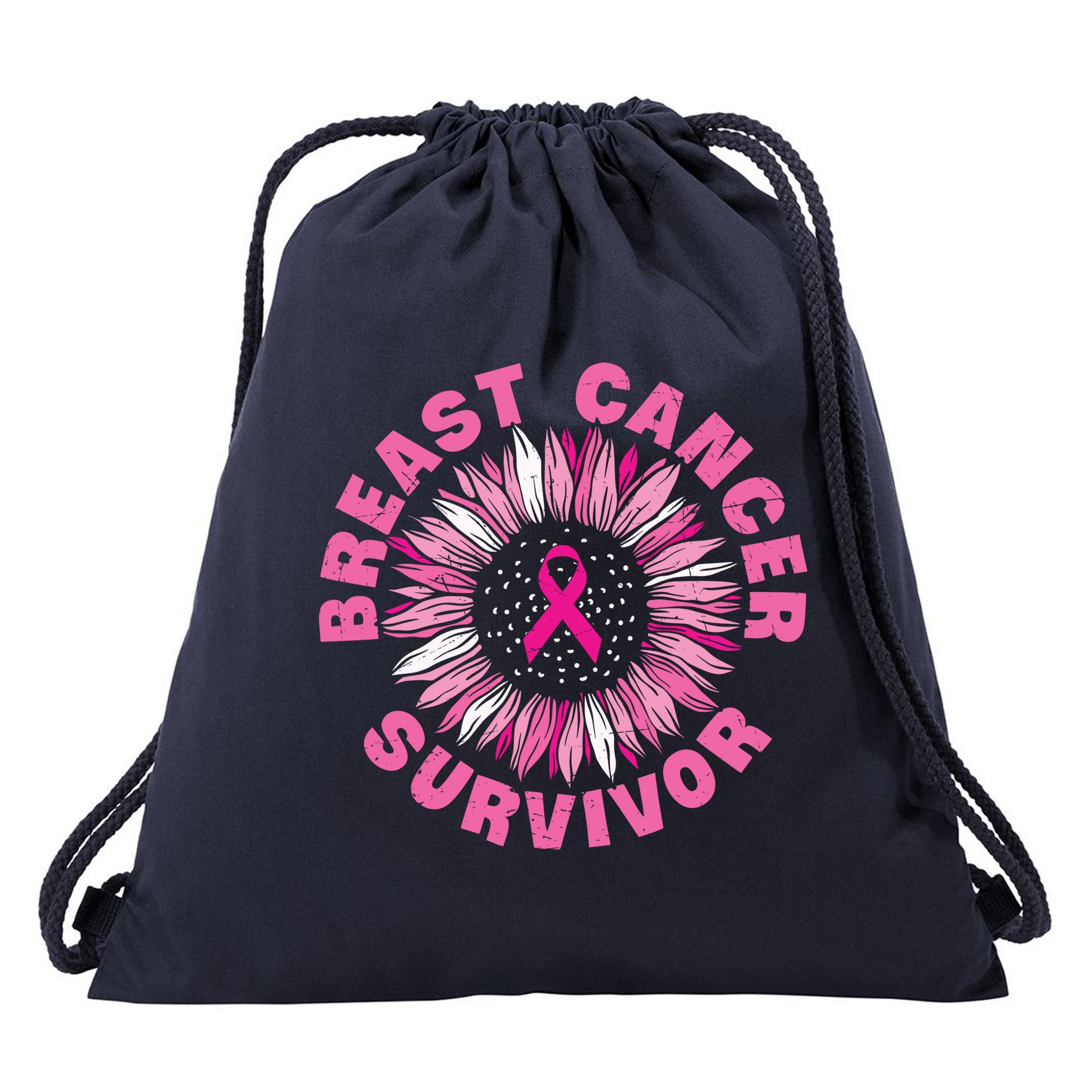 Breast Cancer Survivor Pink Ribbon Drawstring Bag