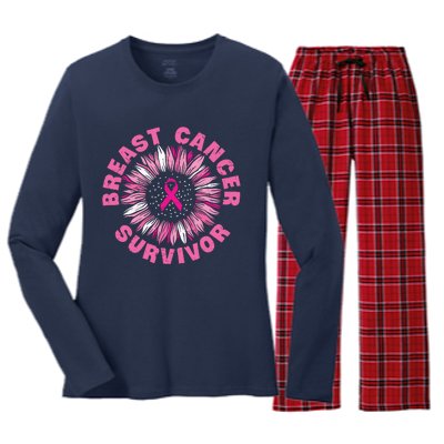 Breast Cancer Survivor Pink Ribbon Women's Long Sleeve Flannel Pajama Set 