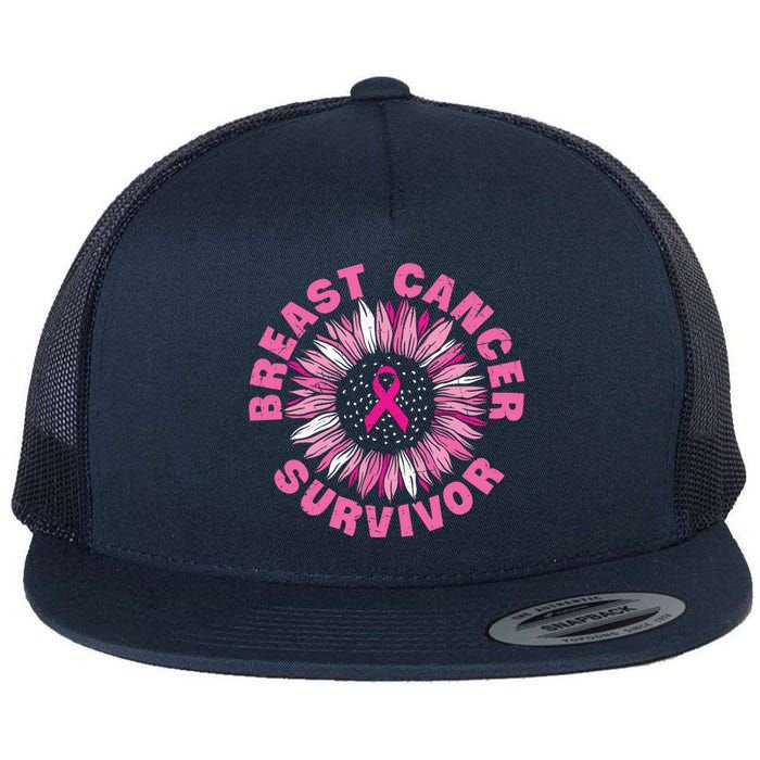 Breast Cancer Survivor Pink Ribbon Flat Bill Trucker Hat