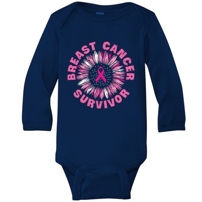 Breast Cancer Survivor Pink Ribbon Baby Long Sleeve Bodysuit