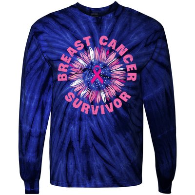 Breast Cancer Survivor Pink Ribbon Tie-Dye Long Sleeve Shirt