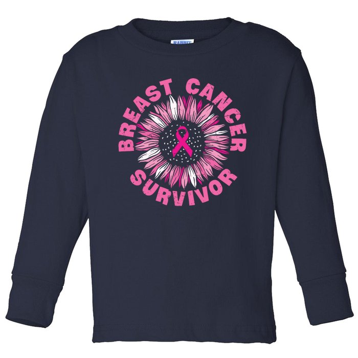 Breast Cancer Survivor Pink Ribbon Toddler Long Sleeve Shirt