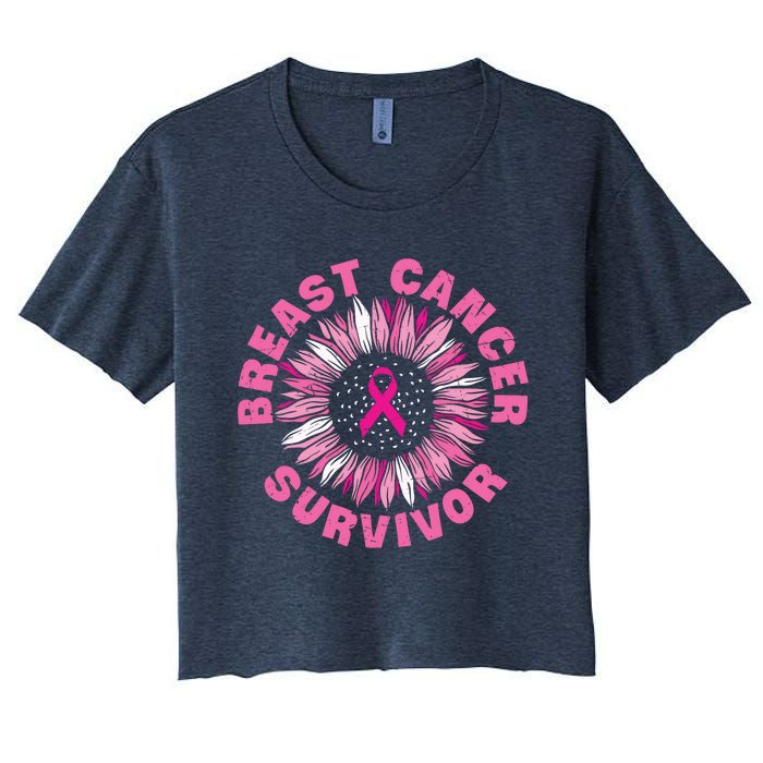 Breast Cancer Survivor Pink Ribbon Women's Crop Top Tee