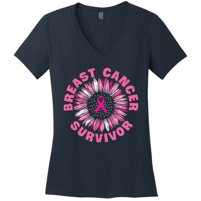 Breast Cancer Survivor Pink Ribbon Women's V-Neck T-Shirt