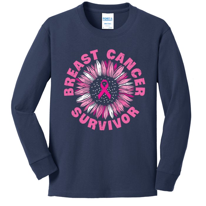 Breast Cancer Survivor Pink Ribbon Kids Long Sleeve Shirt