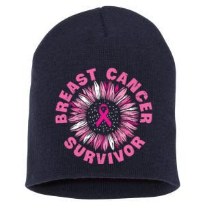 Breast Cancer Survivor Pink Ribbon Short Acrylic Beanie