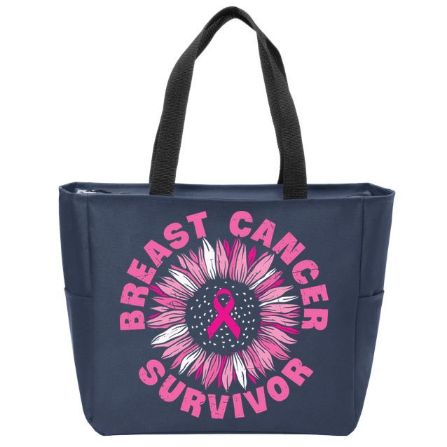 Breast Cancer Survivor Pink Ribbon Zip Tote Bag