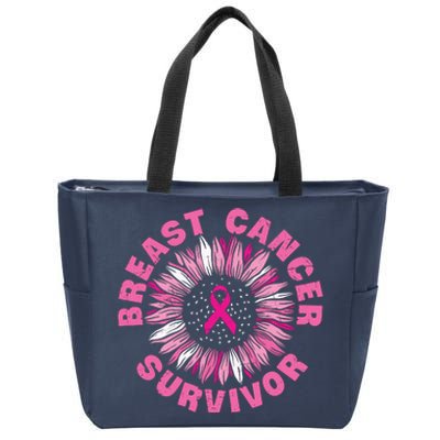 Breast Cancer Survivor Pink Ribbon Zip Tote Bag