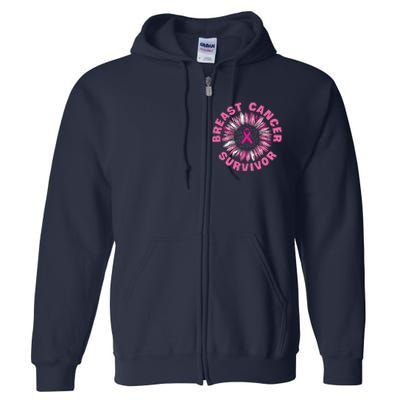 Breast Cancer Survivor Pink Ribbon Full Zip Hoodie