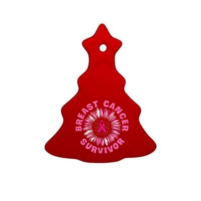 Breast Cancer Survivor Pink Ribbon Ceramic Tree Ornament