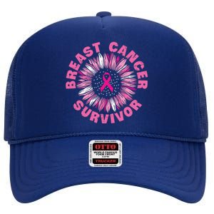 Breast Cancer Survivor Pink Ribbon High Crown Mesh Back Trucker Hat