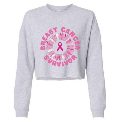 Breast Cancer Survivor Pink Ribbon Cropped Pullover Crew