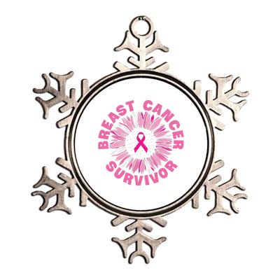 Breast Cancer Survivor Pink Ribbon Metallic Star Ornament