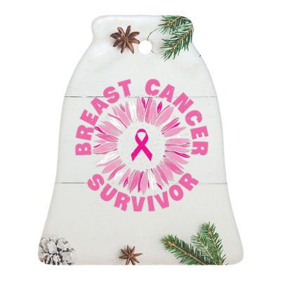 Breast Cancer Survivor Pink Ribbon Ceramic Bell Ornament