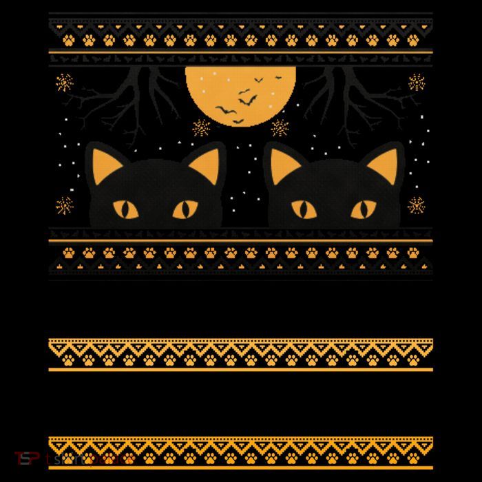 Black Cat Society Halloween Ugly Sweater Tall T-Shirt