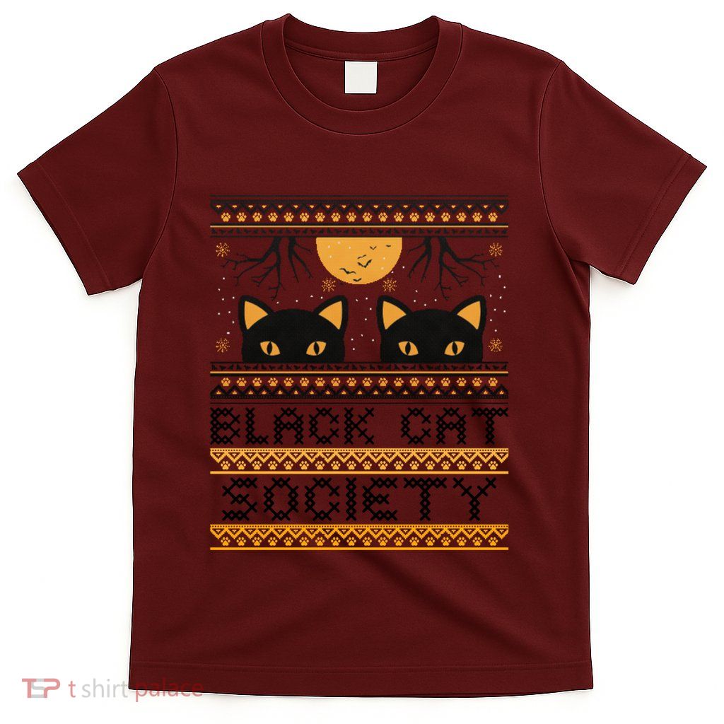 Black Cat Society Halloween Ugly Sweater T-Shirt