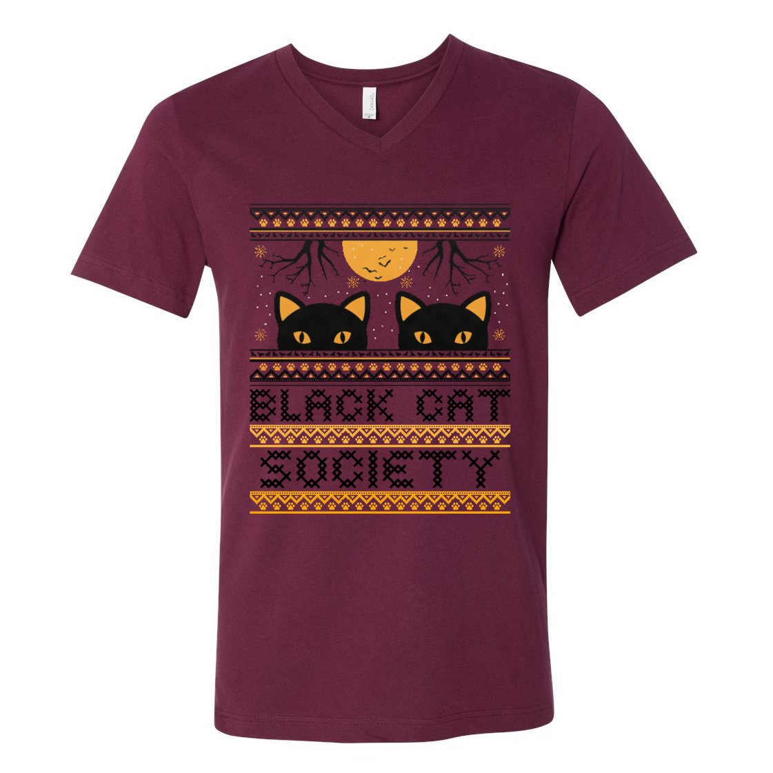 Black Cat Society Halloween Ugly Sweater V-Neck T-Shirt