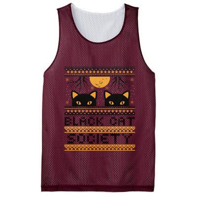 Black Cat Society Halloween Ugly Sweater Mesh Reversible Basketball Jersey Tank