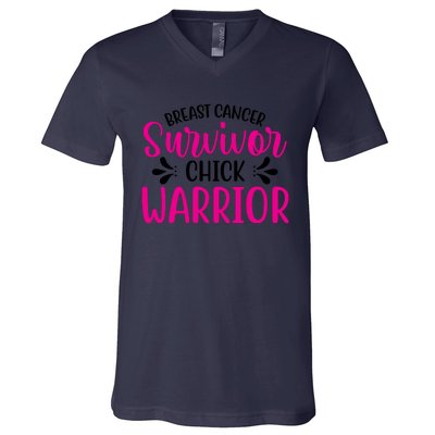 Breast Cancer Survivor Chick Warrior V-Neck T-Shirt