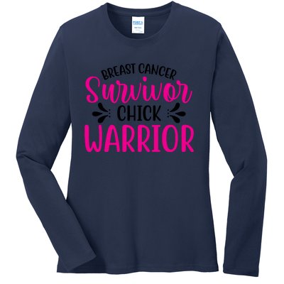 Breast Cancer Survivor Chick Warrior Ladies Long Sleeve Shirt