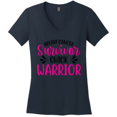 Breast Cancer Survivor Chick Warrior Women's V-Neck T-Shirt