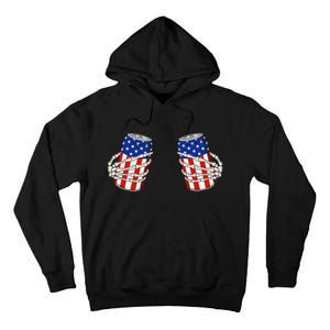 Beer Can Skeleton Hand Funny 4th Of July Patriotic Fun Tall Hoodie