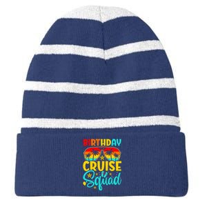 Birthday Cruise Squad Cruising Vacation Funny Crew Striped Beanie with Solid Band