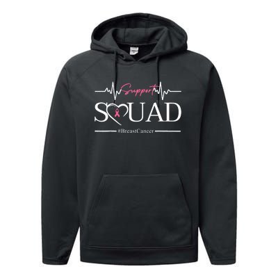 Breast Cancer Squad With Heart And Ribbon Performance Fleece Hoodie