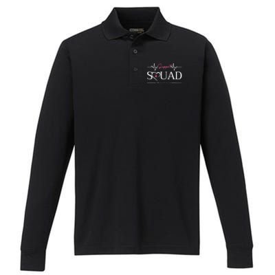 Breast Cancer Squad With Heart And Ribbon Performance Long Sleeve Polo