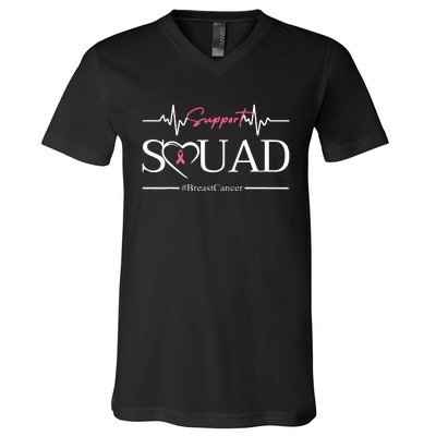 Breast Cancer Squad With Heart And Ribbon V-Neck T-Shirt