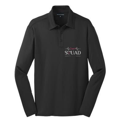 Breast Cancer Squad With Heart And Ribbon Silk Touch Performance Long Sleeve Polo