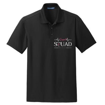 Breast Cancer Squad With Heart And Ribbon Dry Zone Grid Polo