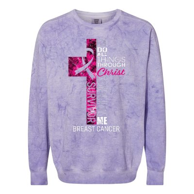 Breast Cancer Survivor Gifts Christian Pink Ribbon Mom Colorblast Crewneck Sweatshirt