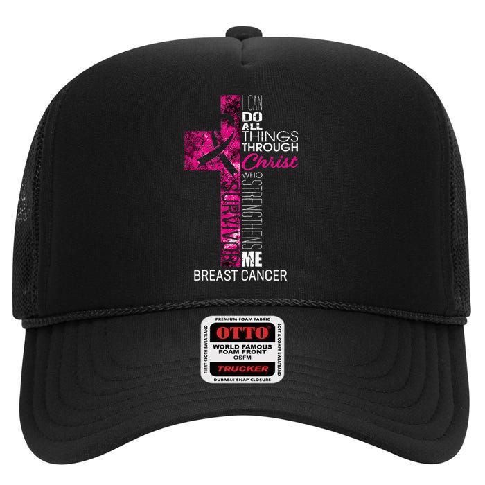 Breast Cancer Survivor Gifts Christian Pink Ribbon Mom High Crown Mesh Back Trucker Hat