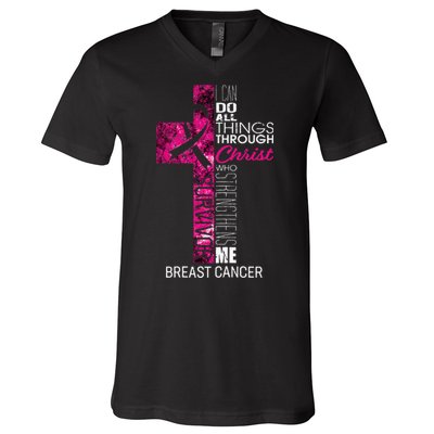 Breast Cancer Survivor Gifts Christian Pink Ribbon Mom V-Neck T-Shirt