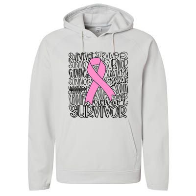 Breast Cancer Survivor Fighter Pink Ribbon Strong Performance Fleece Hoodie