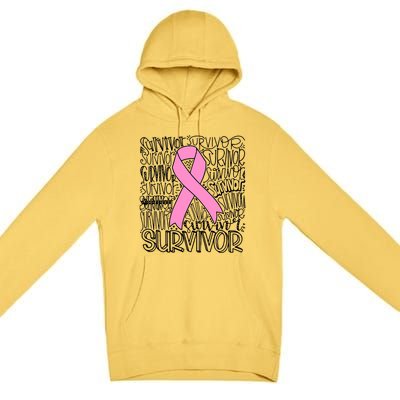 Breast Cancer Survivor Fighter Pink Ribbon Strong Premium Pullover Hoodie