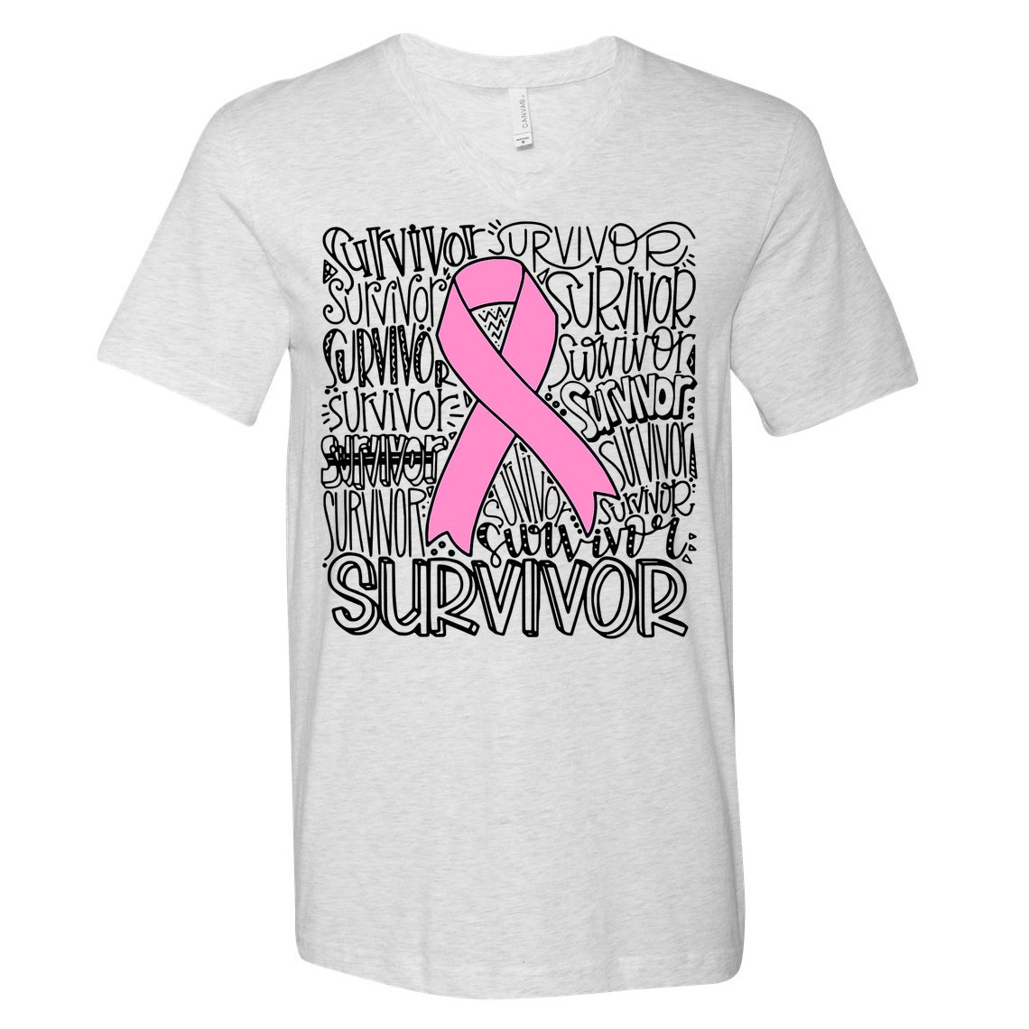 Breast Cancer Survivor Fighter Pink Ribbon Strong V-Neck T-Shirt