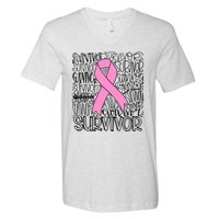 Breast Cancer Survivor Fighter Pink Ribbon Strong V-Neck T-Shirt