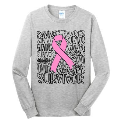 Breast Cancer Survivor Fighter Pink Ribbon Strong Tall Long Sleeve T-Shirt
