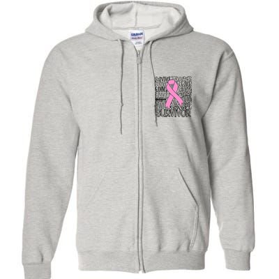 Breast Cancer Survivor Fighter Pink Ribbon Strong Full Zip Hoodie